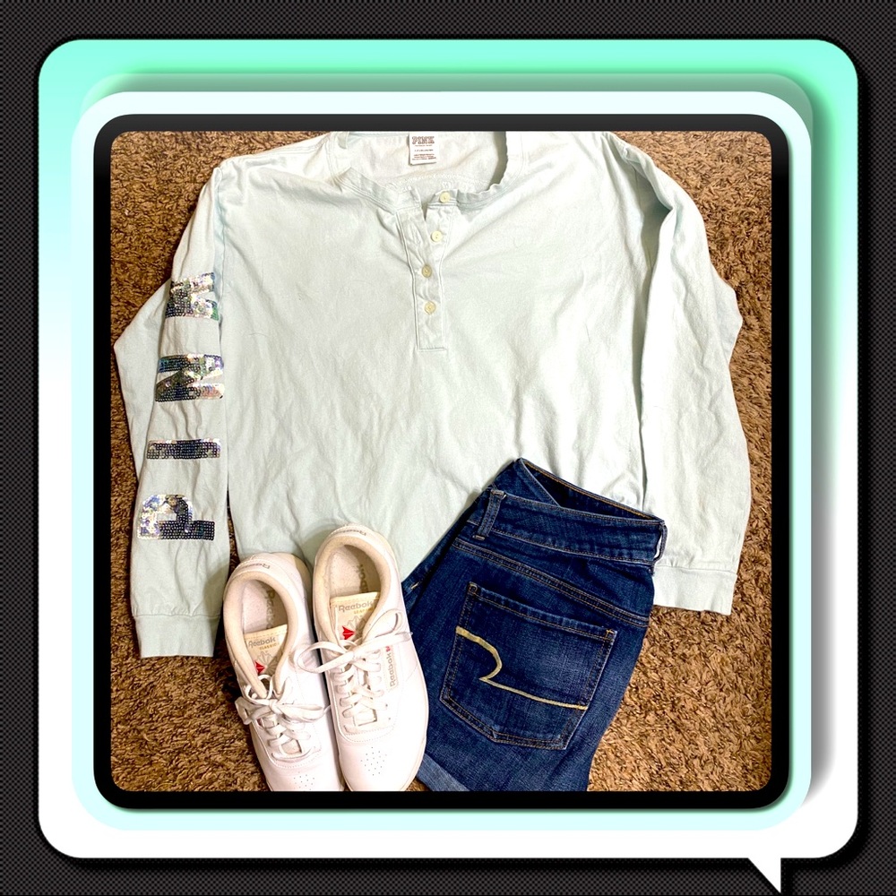 SZ S Light Mint Green PINK Brand Henley T Shirt